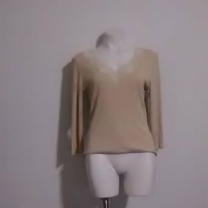Cream lace front long sleeve top
